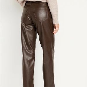 High waisted loose brown leather pants